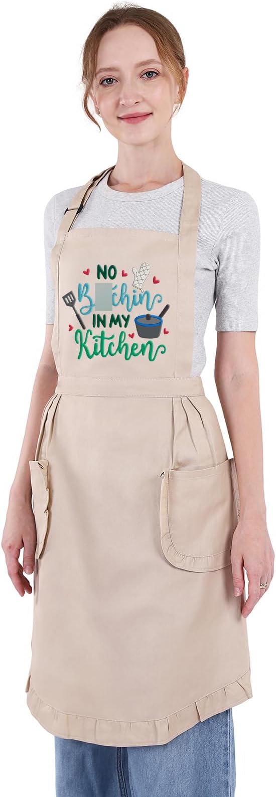 Fairy's Gift Funny Cooking Aprons for Women, Cute Embroidered Womens Kitchen Apron with Pockets for Cooking Baking - Fun Mothers Day, Birthday, Baking Gifts for Mom Wife Grandma Baker Daughter Chef