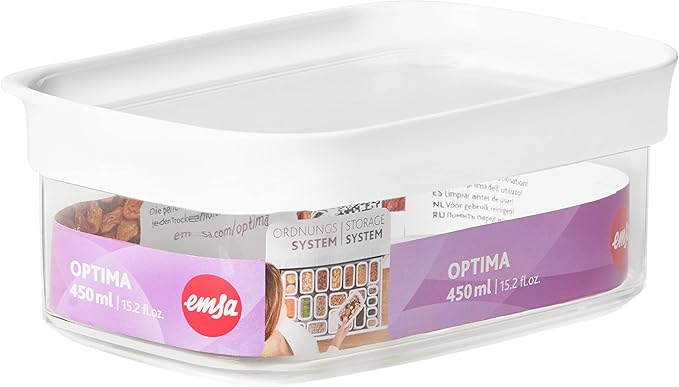 Emsa N11416 Optima Dry Storage Container 0.45 Litres Rectangular 100% Safe, Hygienic, Safe and Space-Efficient, Fresh Seal, BPA-Free, Transparent Design