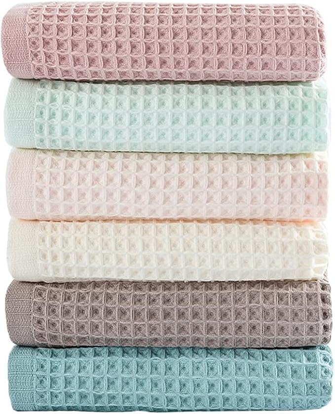 vfaejll 6 Pack Waffle Weave Dish Cloths, 13x13 Inch 100% Cotton Kitchen Towels for Washing Dishes - Super Absorbent, Quick Drying Dish Rags (Mixed Colors)