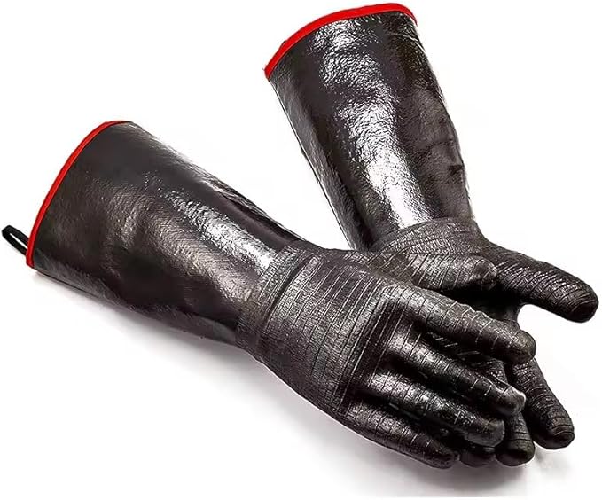 14 inch Thick 932F BBQ Gloves Neoprene Coating High Temperature Heat Insulation Oil Resistant Long Oven Microwave Barbecue Grill Gloves 1 Pair