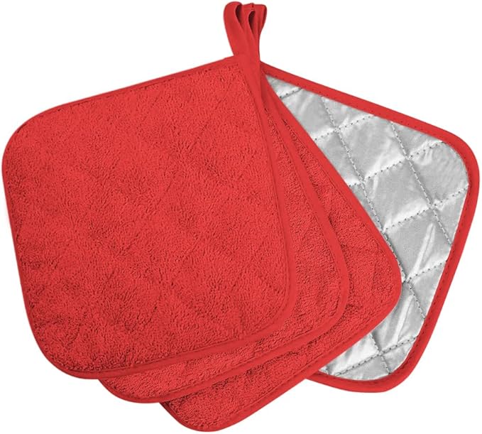 meioro 4-Pack Pot Holders for Kitchen High Heat Resistant Potholder, 100% Cotton Hot Pads, Quilted Terry Hot Pot Holder Set for Kitchens, Washable Trivet for Cooking and Baking 7x7 Inches (red)