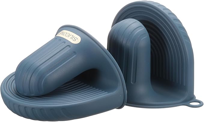 uxcell 2 Pcs Silicone Oven Mitts, Heat Resistant Mini Oven Gloves Silicone Pot Holders Mini Finger Protector Cooking Pinch Grips for Air Fryer Kitchen Cooking & Baking, Dark Blue