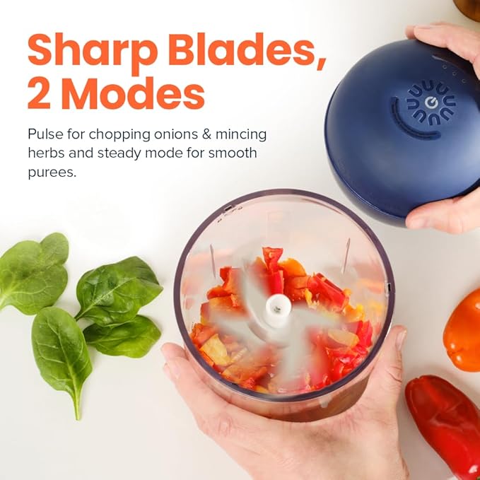 Nutricook Choppi Cordless Electric Vegetable Chopper & Mini Food Processor for Dicing, Shredding, Mincing, and Puree, Portable and Rechargeable, 2-Cup, 500 mL, 4000 mAh Battery, Blue