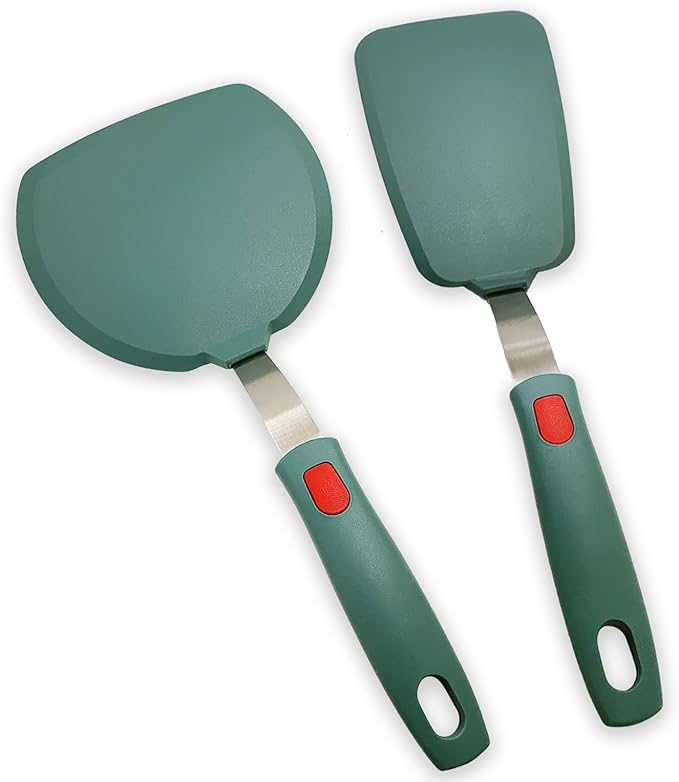Silicone Spatula Turner Set of 2, Heat Resistant Pancake Spatulas for Nonstick Cookware Pan, Wide Cooking Spatula for Omelette Egg Fish, Small Spatulas Thin Flexible for Kitchen Use, Dishwasher Safe