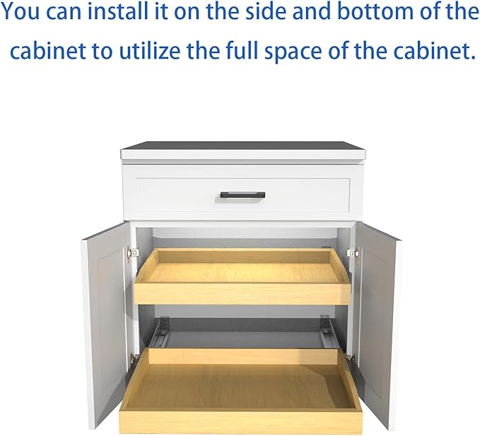 Wooden Pull out Cabinet Organizer 21" W x 21" D x 4.3" H, Heavy Duty Slide Out Drawers Pull-Out Home Organizers for Kitchen Cabinets