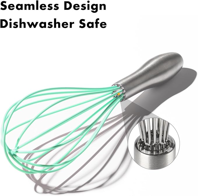 OYV 10-Inch Teal Silicone Whisk, Heat Resistant 480°F Kitchen Whisk with Stainless Steel Ergonomic Handle, Non-Scratch for Nonstick Cookware, Dishwasher Safe, Perfect for Blending, Cooking & Beating
