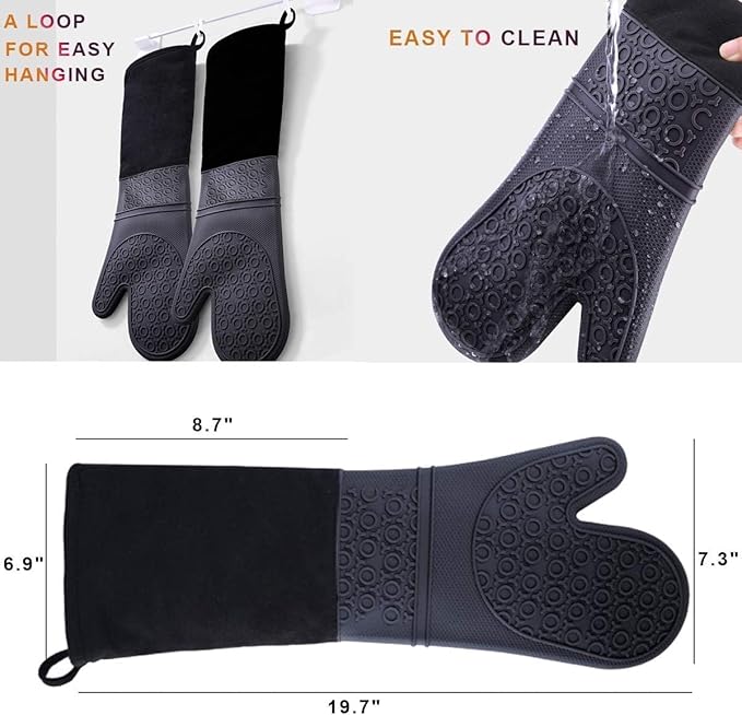 Extra Long Professional Silicone Oven Mitts with Quilted Liner, Durable Heat Resistant Oven Gloves, Heat Resistant Oven Gloves,2pcs