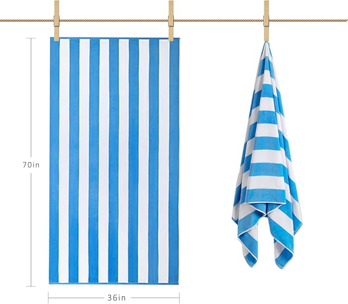 LULUHOME Large Oversized Beach Towel - Big Cotton 36 x 70 Inch Striped Pool Towel, Large Cabana Soft Swimming Towel for Adult Men Women,Blue