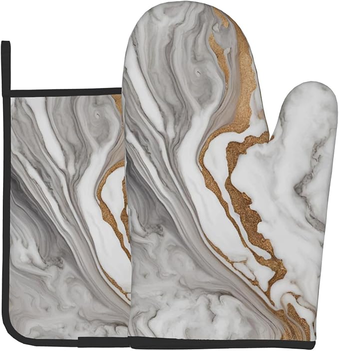 Beautiful White Gray Marble Oven Mitts and Pot Holders Heat Resistant Oven Mitts Safe for Baking Cooking BBQ