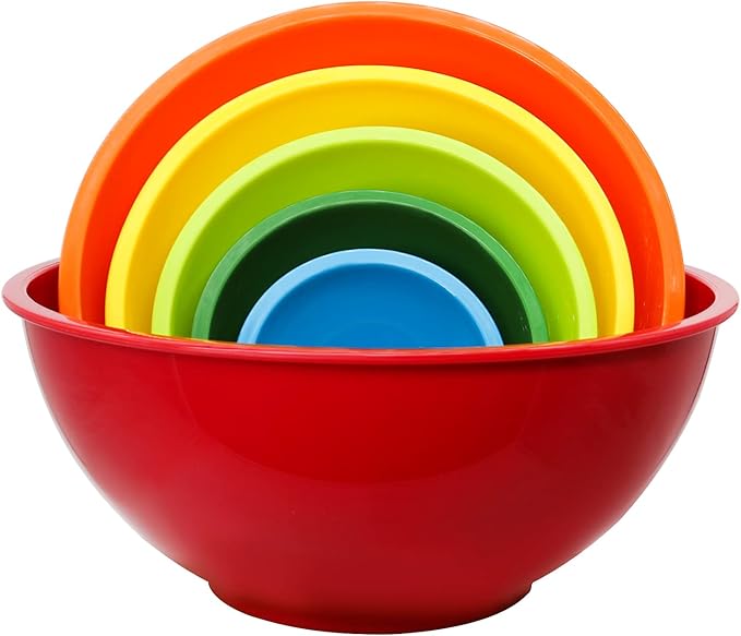 Classic Mixing Bowl Set, Microwave and Dishwasher Safe,Ideal for Baking, Prepping, Cooking and Serving Food (Set of 6) (Red)