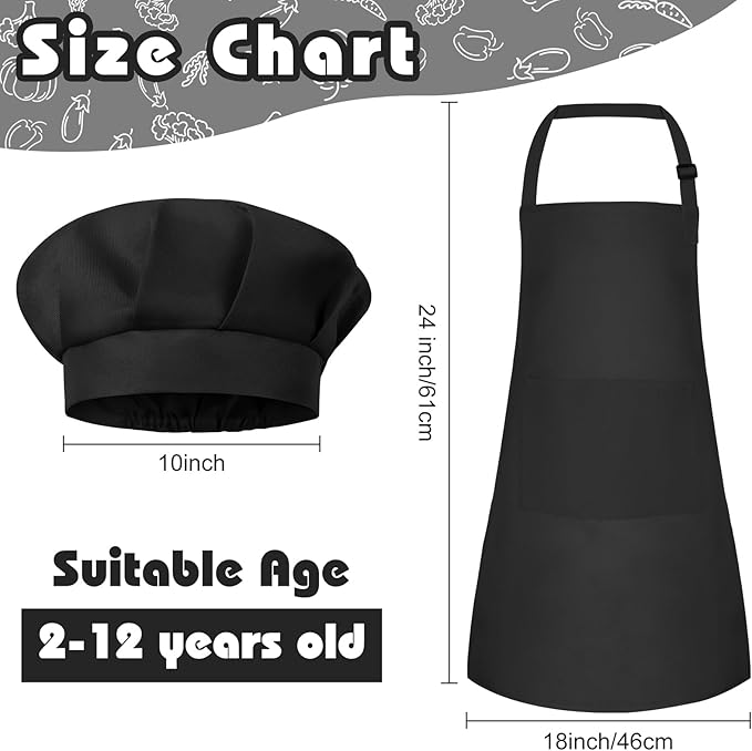 Kids Apron and Chef Hat Set Children Apron Adjustable with 2 Pockets Children Chef Painting for Cooking Baking