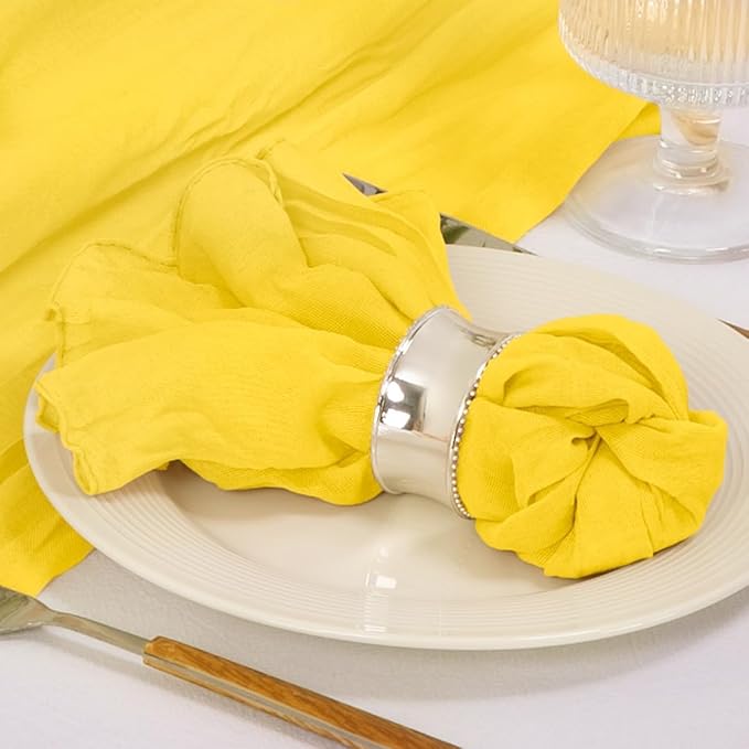 MLMC 10 Pack Cheesecloth Napkins Washable Cloth Napkins 21"x21" Boho Reusable Table Napkins in Bulk for Back to School Bridal Baby Shower Events Table Decor Yellow