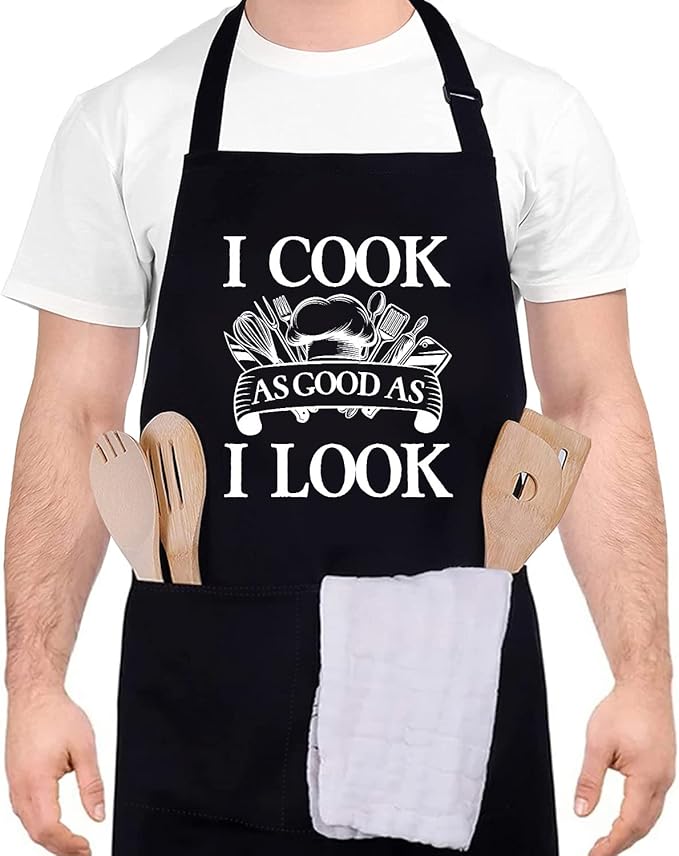 Funny apron for men Adjustable Waterproof with Pockets for Cooking Baking BBQ Gift Apron for Day, Birthday Gifts
