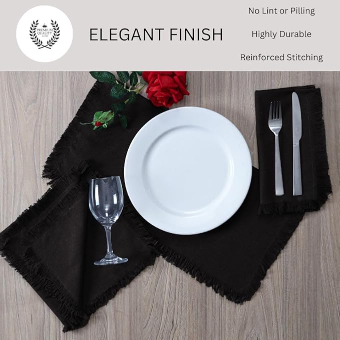 Cloth Dinner Napkins 100% Cotton Set of 6 - Soft Durable Reusable Table Napkins - for Dining Weddings Parties Holidays Easter and Everyday Use - Large 20x20 Inch Cloth Napkins Black