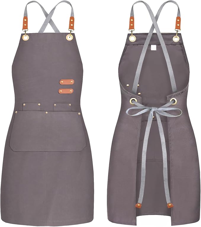 BeLuyi chef apron bib tool apron for man woman cross back straps with 4 pockets for kitchen cooking gardening baking working