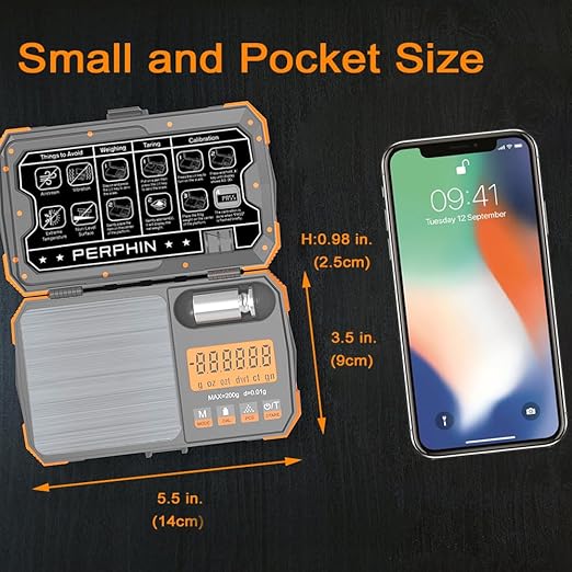 Pocket Scale, Dual Powered, Precision Gram Scale with Zipper Case, Digital Small Coin Scale, Large Backlight Display, 200g x 0.01g, 6 Weighing Units,Cal Weight, USB Cable Included