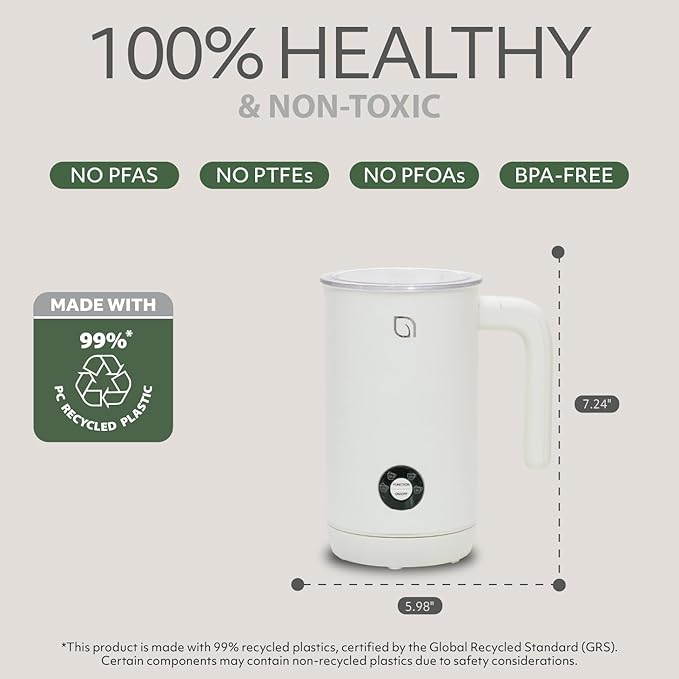 WILLOW Eco Series Milk Frother, 4 in 1 Milk Steamer, One Button Operation Hot and Cold Foam Maker 8.12oz/240ml Milk Warmer for Coffee & Latte, Made from 99% Recycled Plastics, Non-Toxic - WHITE