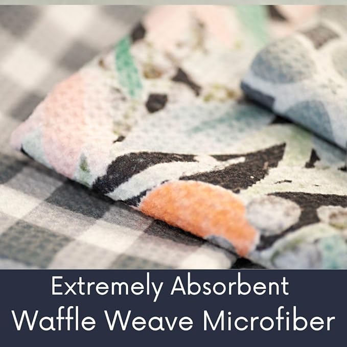 || 3 Pack|| Double Sided Dish Towels || Waffle Weave Microfiber || Highly Absorbent || Hanging Loop || Dish Cloths || Modern || Designer Prints || Lights (Pewter)