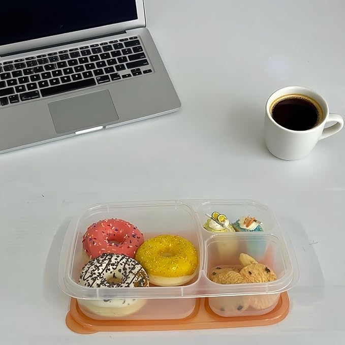 WEEK NINE Bento Lunch Boxes - Reusable 3-Compartment Food Containers for School, Work, and Travel, Set of 7