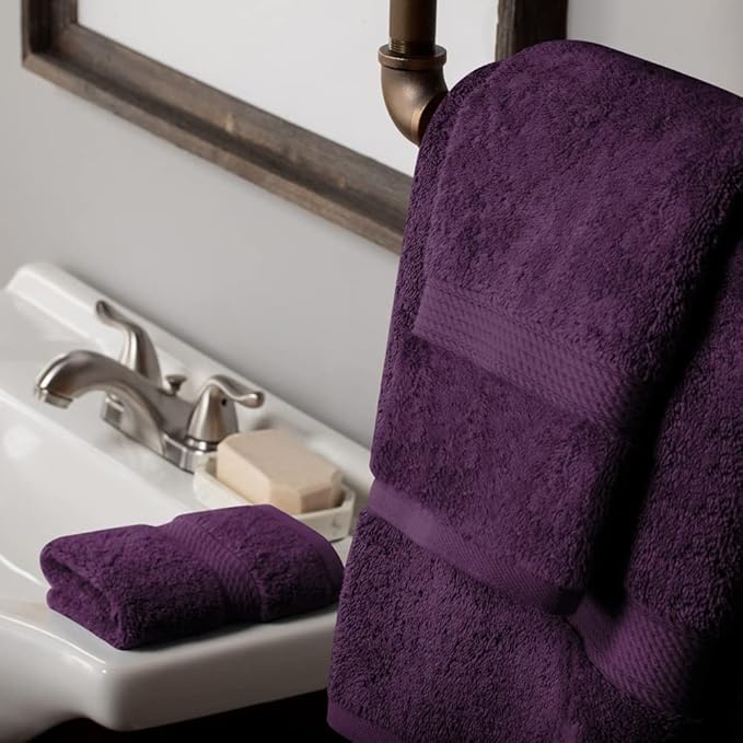 SUPERIOR Egyptian Cotton Pile 3 Piece Towel Set, Includes 1 Bath, 1 Hand, 1 Face Towel/Washcloth, Ultra Soft Luxury Towels, Thick Plush Essentials, Guest Bath, Spa, Hotel Bathroom, Plum
