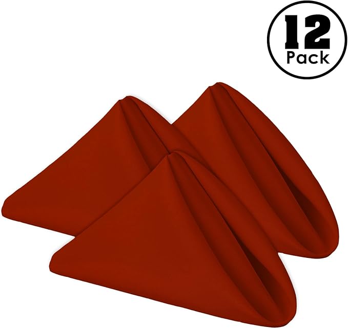 Gee Di Moda Cloth Napkins - 17 x 17 Inch Burnt Orange Dinner Napkins - Set of 12 Soft & Absorbent Washable Fabric Cloth Table Napkins with Hemmed Edges for Hotel Restaurant, Holiday Parties & Wedding