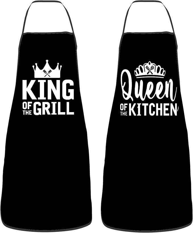 2Pcs Apron Waterdrop Resistant King & Queen Aprons Funny Cooking Kitchen Aprons for Women Men Chef Valentine's Day Gifts Wedding Gifts for Couple Cool Bridal Engagement Gifts