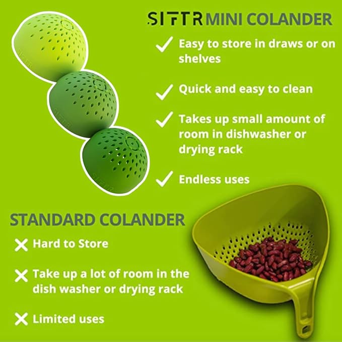 (RED) Nesting Can Strainer Mini Colander Set - Space Saving Small Colanders and Strainers - Multi Use Kitchen Gadget - Silicone Can Strainer