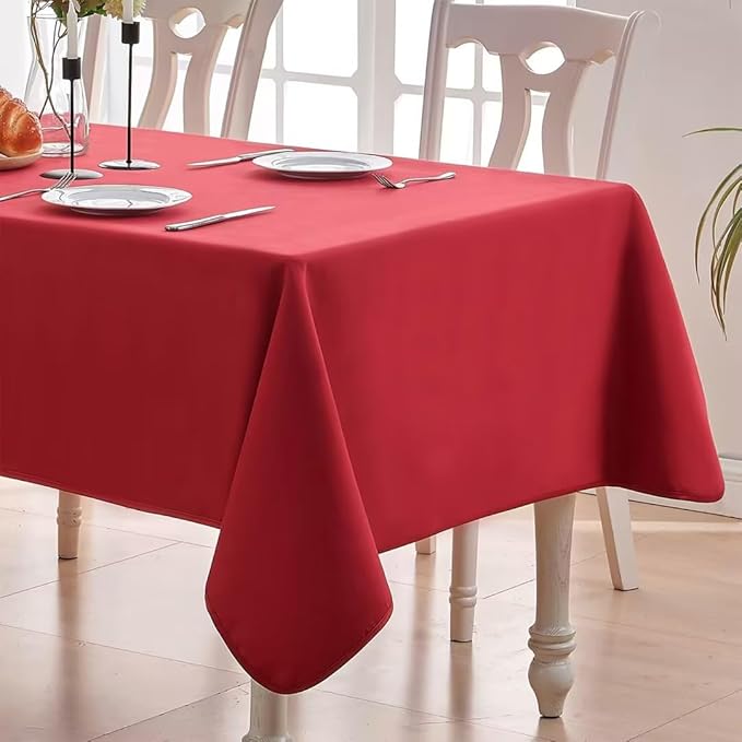 BALCONY & FALCON Rectangular Table Cloth Water Resistant Double-Sided Usable Peach-Skin Fabric Tablecloth for Weddings Holidays Dining Banquets Gardens(Black and Red, 55x70)