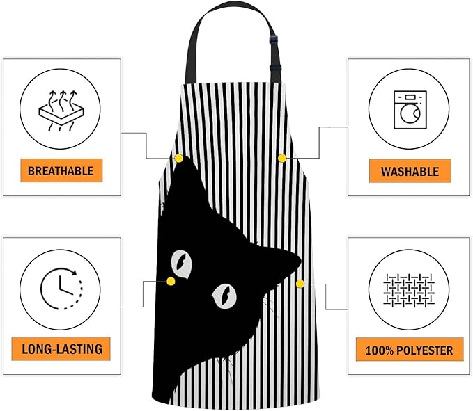 oFloral Black Cat Face Apron for Men and Women, Cooking and Baking Apron, Kitchen Bibs