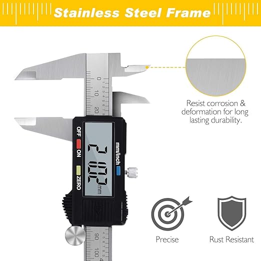 Adoric Digital Caliper, Electronic Digital Caliper Stainless Steel Body with Large LCD Screen | 0-6 Inches | Inch/Millimeter Conversion