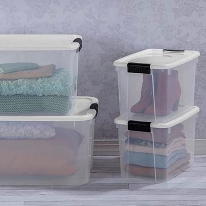Sterilite 12-Pack Ultra Latching Box, Storage Bins with Lids, Clear Plastic, 30 Quart - Heavy-Duty Organizing Containers for Closet and Office