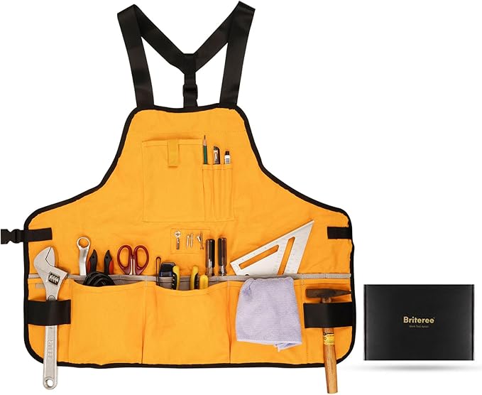 Work Tool Apron for Men and Women, Torso Length with 21 Tool Pockets, Durable Canvas Apron, DIY Enthusiasts, Gifts for Men Dad Father(Orange)