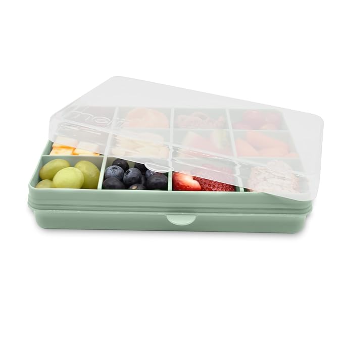melii Snackle Box – 12-Compartment Divided Snack Container, BPA-Free Food Storage, Removable Dividers, Perfect for Kids Snacks, Arts & Crafts, Beads, and Kitchen Organization (Sage)