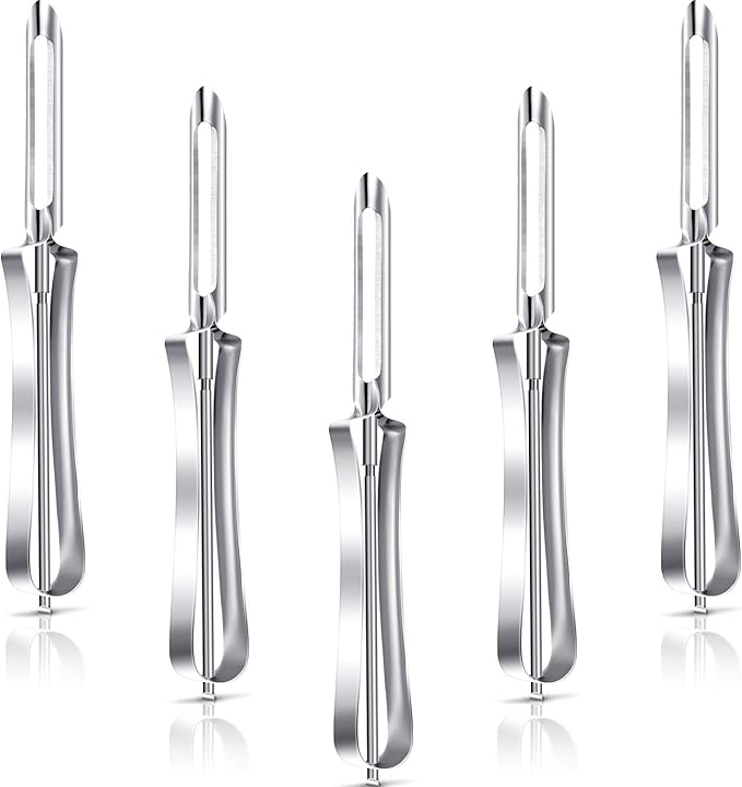 Mudder 5 Pieces Vegetable Fruit Peelers Stainless Steel Rotary Peelers Carrots Potatoes Peeling Tools for Home and Kitchen, with Ergonomic Safety and Control Handle