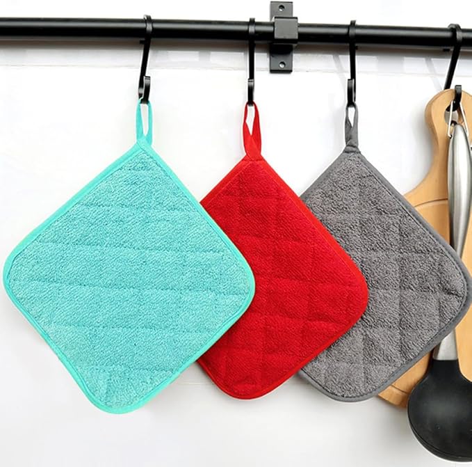 meioro 4-Pack Pot Holders for Kitchen High Heat Resistant Potholder, 100% Cotton Hot Pads, Quilted Terry Hot Pot Holder Set for Kitchens, Washable Trivet for Cooking and Baking 7x7 Inches (Aqua)