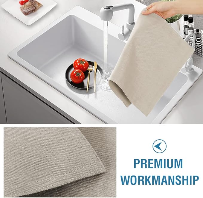 H.VERSAILTEX Linen Placemats Set of 8 Premium Solid Table Placemats for Dining Table Spill-Proof Waterproof Table Mats Heat-Resistant Kitchen Table Mats Washable, 12x18 inches, Taupe