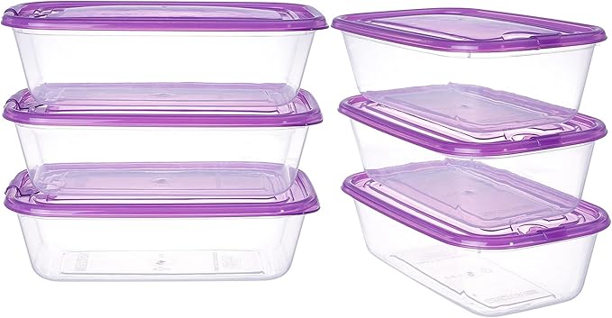 KIGI 6 PACK 20oz Plastic Food Storage Containers with Lids Airtight Rectangle Meal Prep Containers,Microwave,Freeze,Dishwasher Safe