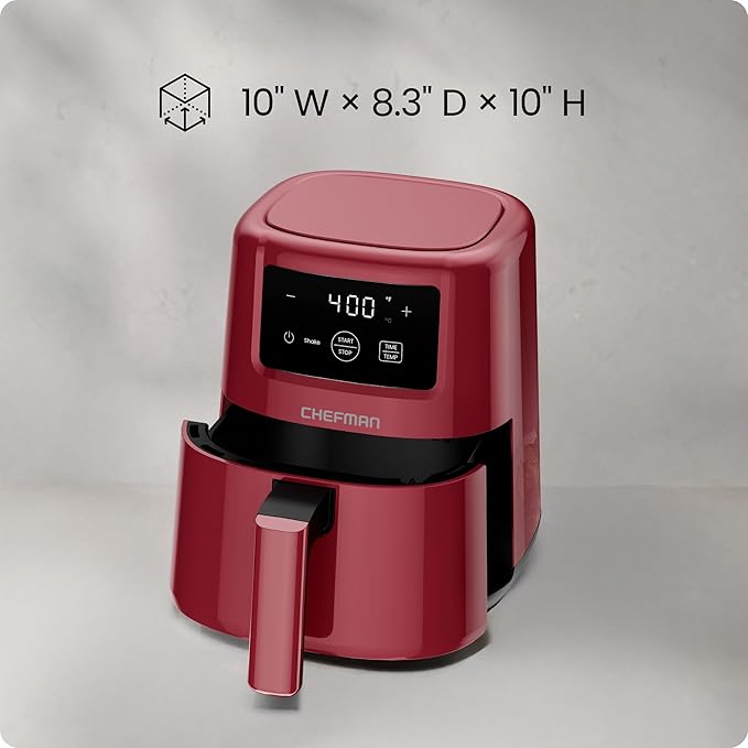 CHEFMAN 2 Qt Mini Air Fryer – Digital Space-Saving Compact Air Fryer with Nonstick and Dishwasher Safe Basket, Quick & Easy Meals in Minutes, Features Digital Timer and Shake Reminder – Red