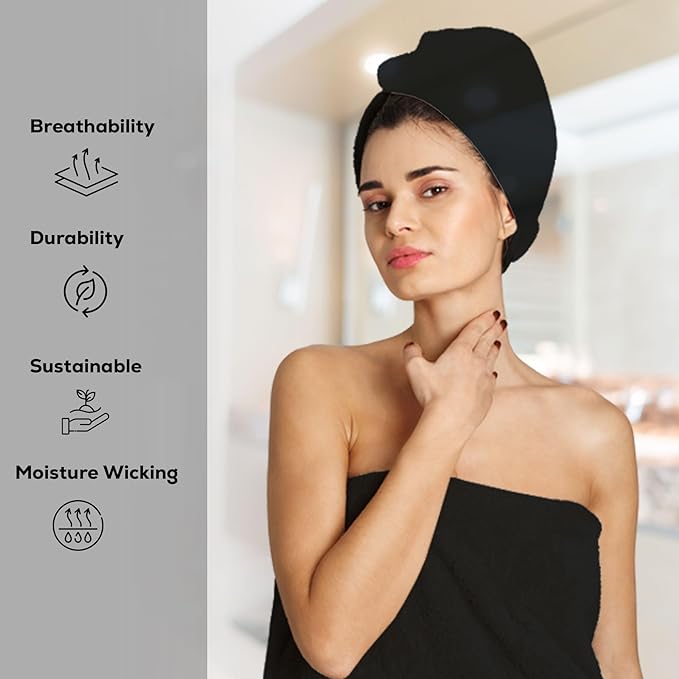 GOLD TEXTILES Premium Bath Towels Set (Pack of 4,27 x 54) 100% Ring-Spun Cotton Bathroom Towels for Hotel, Spa, Soft and Absorbent (27 x 54, Black - 4 Pcs)
