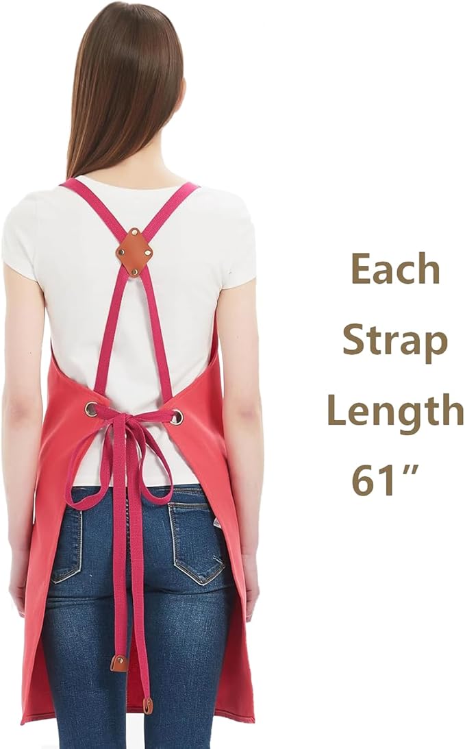 AFUN Chef Aprons for Women Men with Oversized Pockets, 12-Ounce Cotton Canvas Cross Back Water Repellent Apron (Pink)