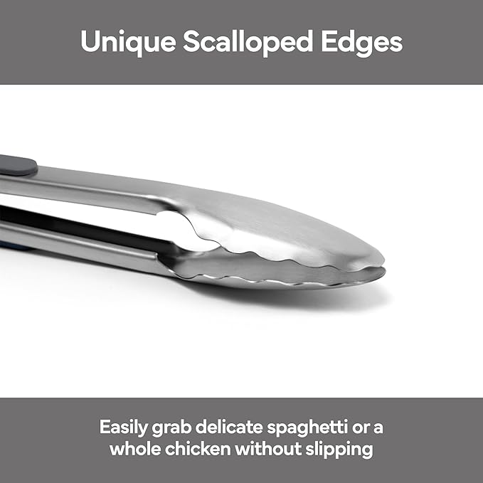 Misen Kitchen Tongs - Dishwasher Safe, Heavy Duty - Precision Stainless Steel Grilling Tool - Heat Resistant - Perfect for Serving and Air Frying - 13 Inch | Gray