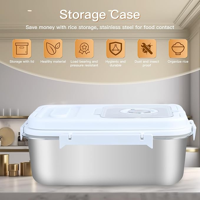 AnRui 6.8Qt Storage Container, Airtight Dispenser Organizer, Stainless Steel Storage Bucket with Lid, for Flour Rice Cereal Grain Sugar, Silver