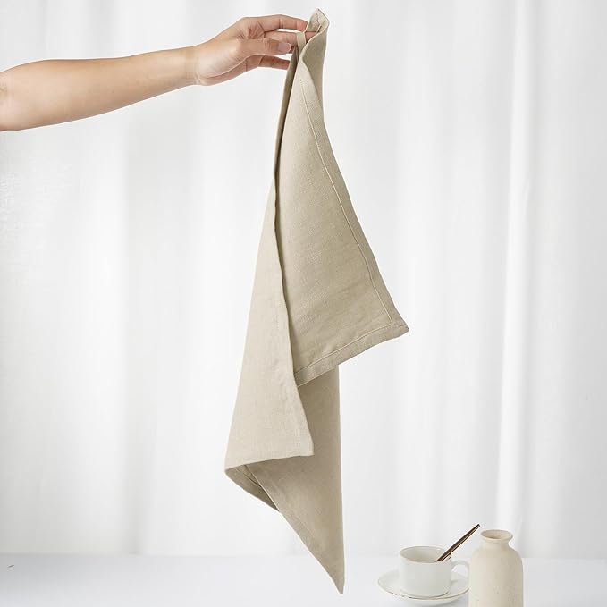 Linen Thick Kitchen Towels Set of 2-100% Linen Dish Towels with Hanging Loops, Super Soft Quick Dry Tea Towels Stonewashed and Handcrafted 17.7 x 23.6 Inch,Dark Apricot