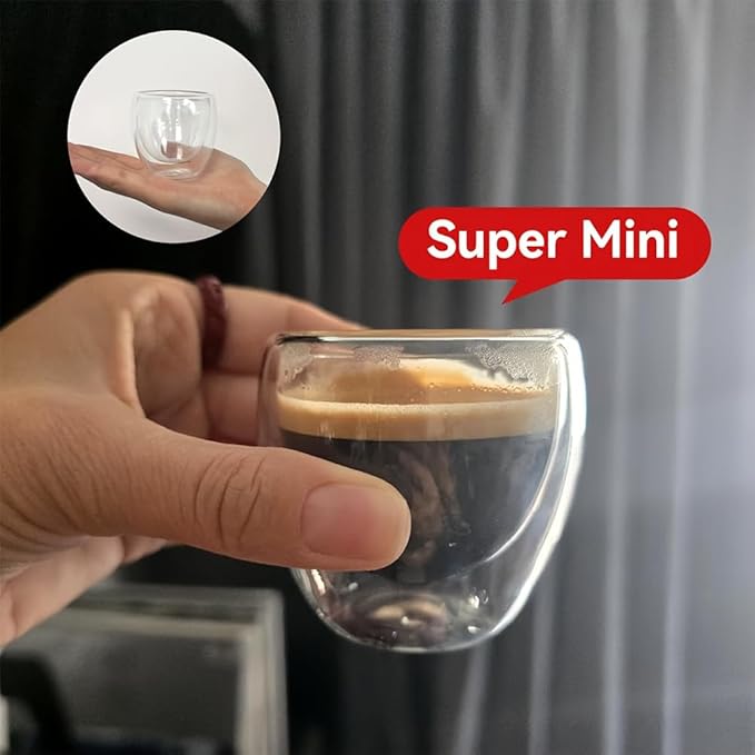CALIDAKA 6pcs Double Walled Espresso Cups 80ml Clear Glass Modern Demitasse Coffee Mugs for Espresso, Cappuccino, Tea