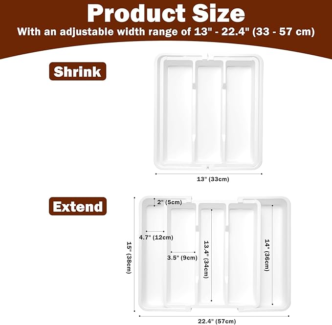 Premium Silverware Drawer Organizer & Cutlery Tray - Expandable Utensil Holder for Kitchen Drawers, Flatware Organizer with Adjustable Sections for Spoons, Forks, Knives (White)