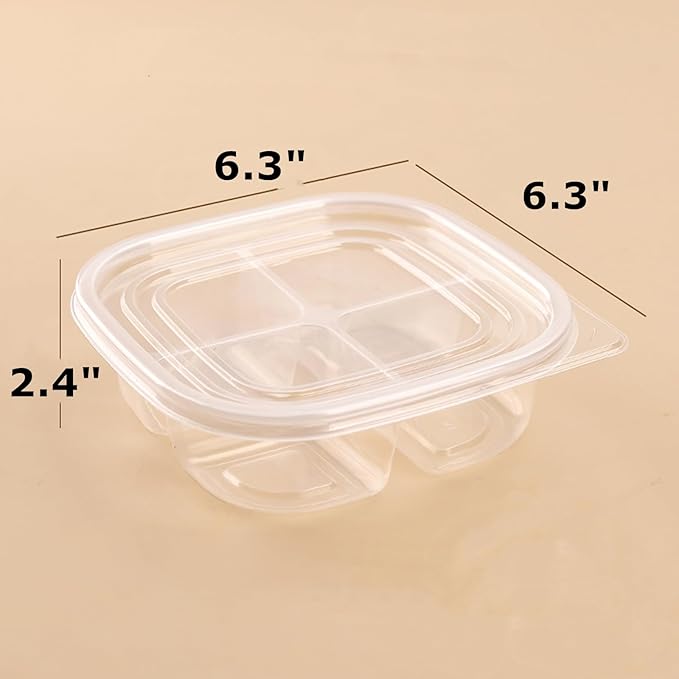 70 Pack Clear Bento Boxes 4 Compartment, Disposable Lunch Snack Containers with Lid, Food Storage Meal Prep Divided Containers with 200 pcs Fork for Camping, Lunch, Work, Travel
