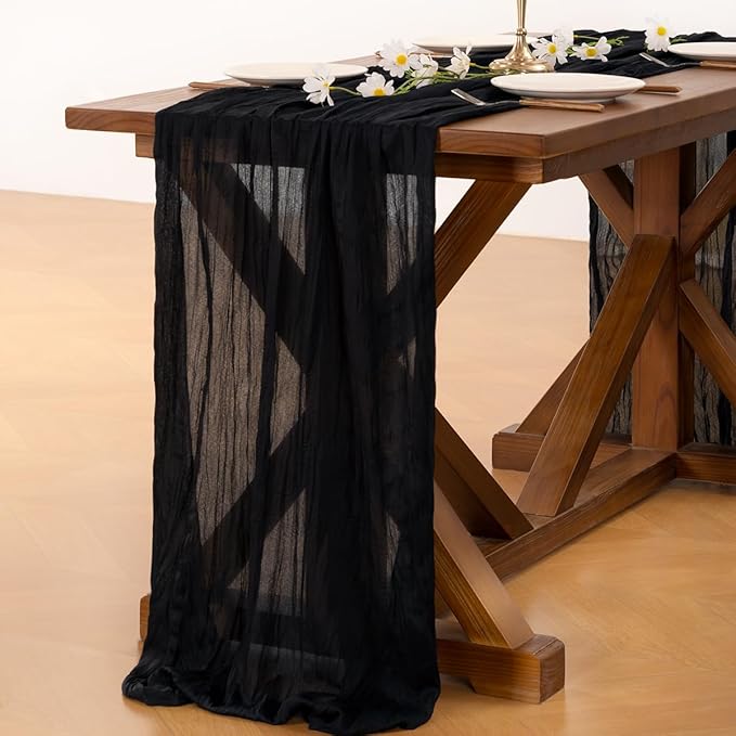 Socomi 6pcs Black Easter Spring Cheesecloth Table Runner Boho Rustic Gauze 120 inch 10FT Cheese Cloth Runner for Wedding Party Baby Shower Birthday Home Decor Holiday Decorations