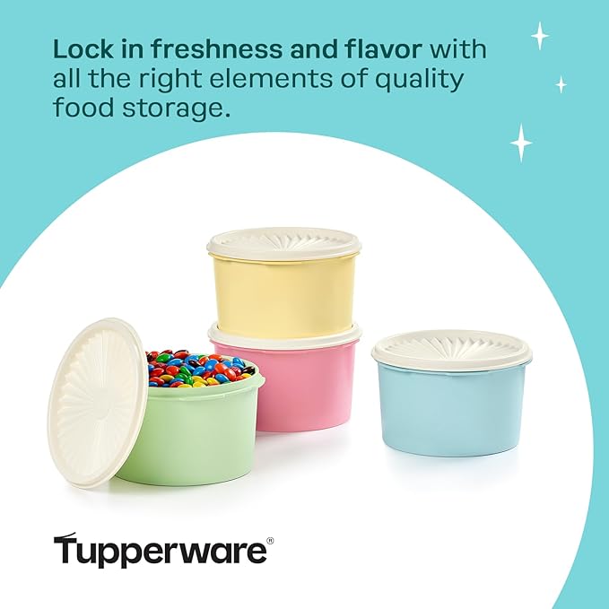 Tupperware Heritage Collection 8 Piece Food Storage Canister Set in Vintage Colors, Dishwasher Safe and BPA Free (4 Containers, 4 Lids)