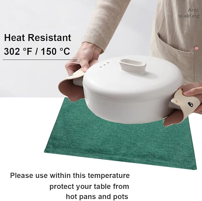 Weabetfu Cloth Placemats Set of 8 Heat Resistant Dining Table Placemmats Cotton Linen Machine Washable Kitchen Table Mats Wrinkle Free Thick Fabric Place Mat,Easy to Clean,13"x19" Green