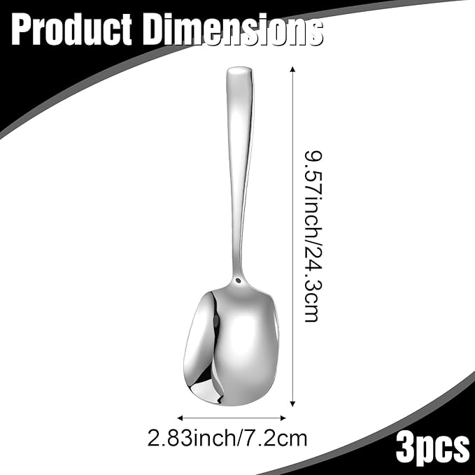Extra-Large Buffet Serving Spoons, 9.57 x 2.83 Inch Stainless Steel Serving Utensils Set, Heavy-Duty Buffer Spoons Utensil Set, Tabletop Flatware Utensil for Salad Pasta Platters Buffets (3 Pack)